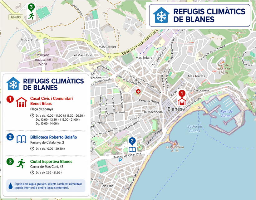Mapa dels refugis clim�tics de Blanes
